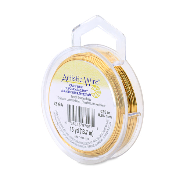 Artistic Wire, 22 Gauge / .64 mm Tarnish Resistant Brass Craft Wire, 15 yd / 13.7 m