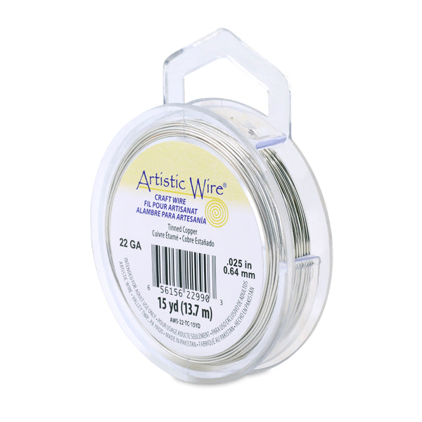 Artistic Wire, 22 Gauge / .64 mm Tarnish Resistant Tinned Copper Craft Wire, Silver Color, 15 yd / 13.7 m