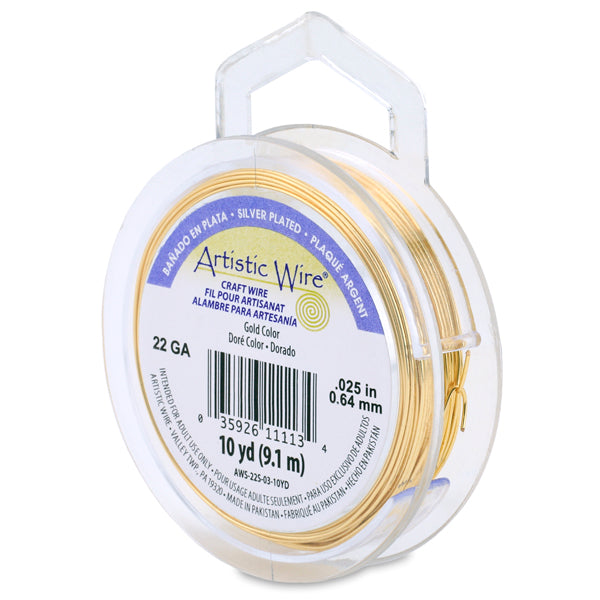 Artistic Wire, 22 Gauge / .64 mm Silver Plated Tarnish Resistant Colored Copper Craft Wire, Gold Color, 10 yd / 9.1 m
