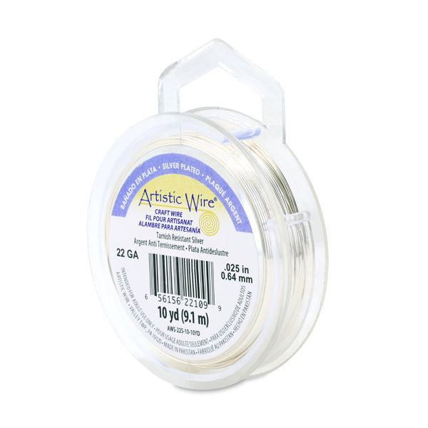 Artistic Wire, 22 Gauge / .64 mm Silver Plated Tarnish Resistant Colored Copper Craft Wire, Tarnish Resistant Silver, 10 yd / 9.1 m