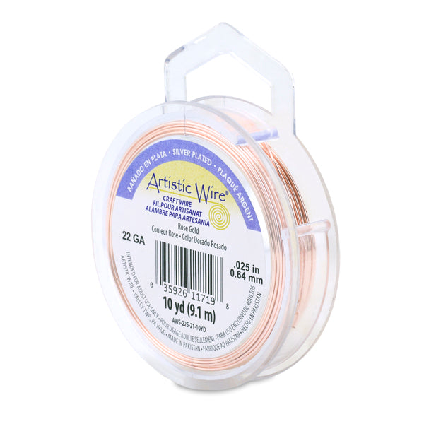 Artistic Wire, 22 Gauge / .64 mm Silver Plated Tarnish Resistant Colored Copper Craft Wire, Rose Gold Color, 10 yd / 9.1 m