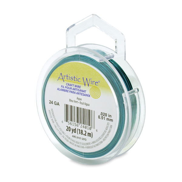 Artistic Wire, 24 Gauge / .51 mm Tarnish Resistant Colored Copper Craft Wire, Aqua, 20 yd / 18.2 m