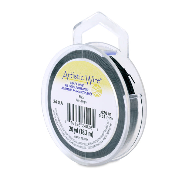 Artistic Wire, 24 Gauge / .51 mm Tarnish Resistant Colored Copper Craft Wire, Black, 20 yd / 18.2 m