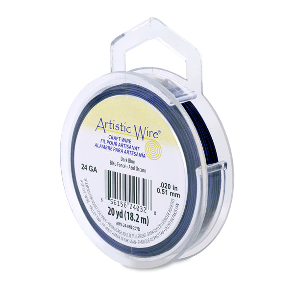 Artistic Wire, 24 Gauge / .51 mm Tarnish Resistant Colored Copper Craft Wire, Dark Blue, 20 yd / 18.2 m