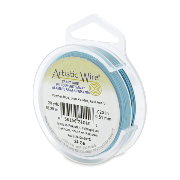 Artistic Wire, 24 Gauge / .51 mm Tarnish Resistant Colored Copper Craft Wire, Powder Blue, 20 yd / 18.2 m