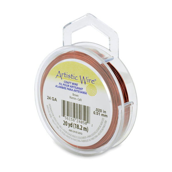 Artistic Wire, 24 Gauge / .51 mm Tarnish Resistant Colored Copper Craft Wire, Brown, 20 yd / 18.2 m