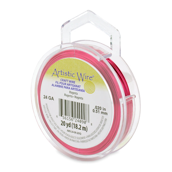 Artistic Wire, 24 Gauge / .51 mm Tarnish Resistant Colored Copper Craft Wire, Magenta, 20 yd / 18.2 m