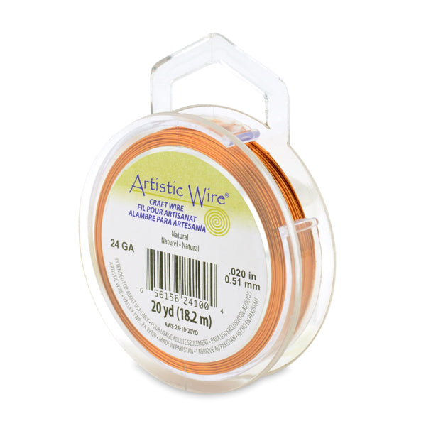 Artistic Wire, 24 Gauge / .51 mm Tarnish Resistant Colored Copper Craft Wire, Natural, 20 yd / 18.2 m