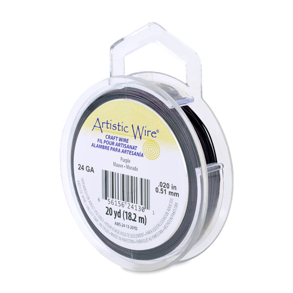 Artistic Wire, 24 Gauge / .51 mm Tarnish Resistant Colored Copper Craft Wire, Purple, 20 yd / 18.2 m