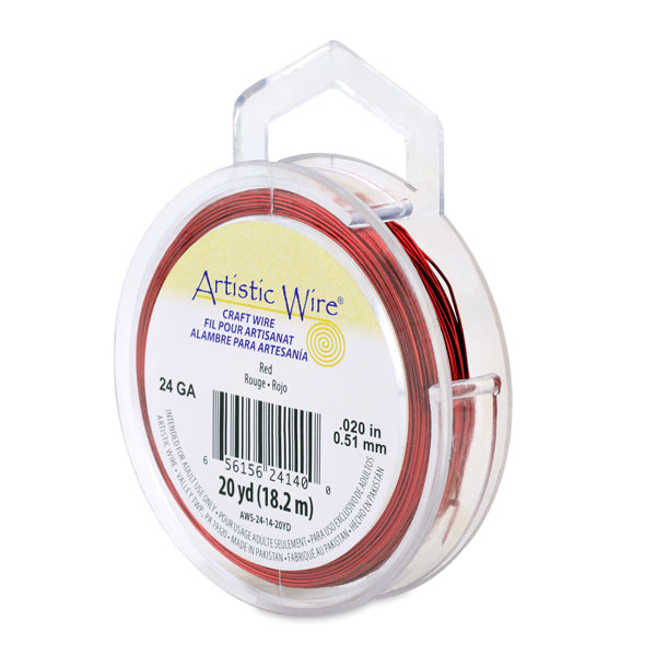 Artistic Wire, 24 Gauge / .51 mm Tarnish Resistant Colored Copper Craft Wire, Red, 20 yd / 18.2 m