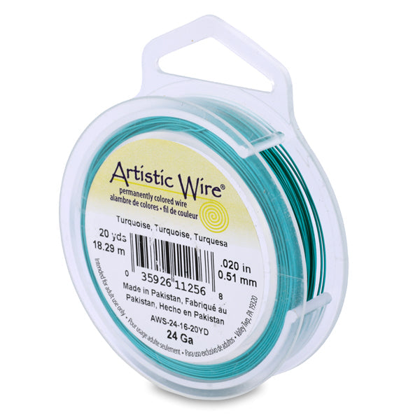 Artistic Wire, 24 Gauge / .51 mm Tarnish Resistant Colored Copper Craft Wire, Turquoise, 20 yd / 18.2 m