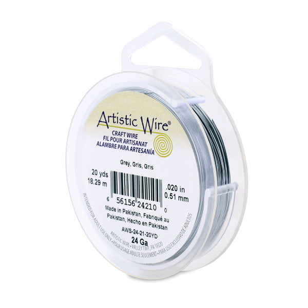 Artistic Wire, 24 Gauge / .51 mm Tarnish Resistant Colored Copper Craft Wire, Grey, 20 yd / 18.2 m