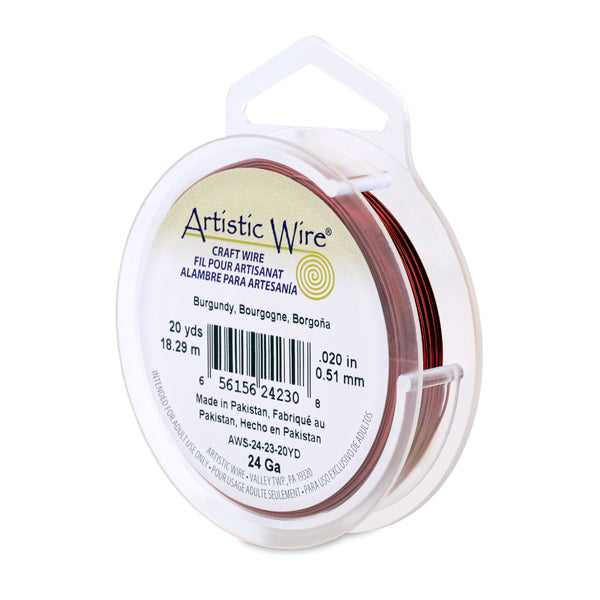 Artistic Wire, 24 Gauge / .51 mm Tarnish Resistant Colored Copper Craft Wire, Burgundy, 20 yd / 18.2 m