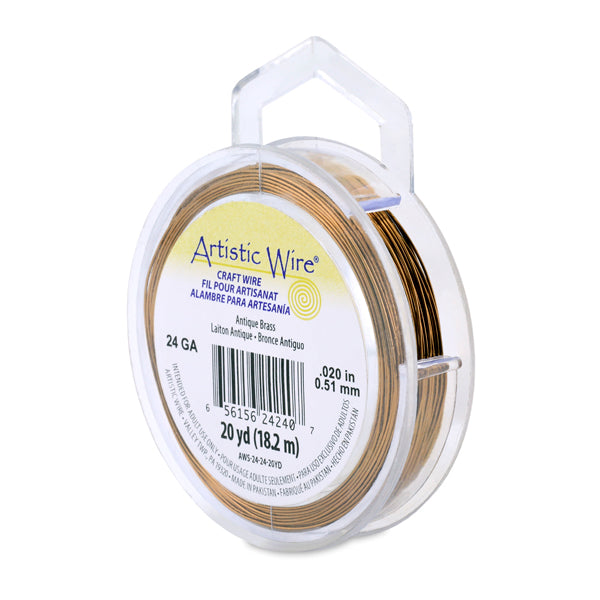 Artistic Wire, 24 Gauge / .51 mm Tarnish Resistant Colored Copper Craft Wire, Antique Brass Color, 20 yd / 18.2 m