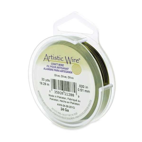 Artistic Wire, 24 Gauge / .51 mm Tarnish Resistant Colored Copper Craft Wire, Olive, 20 yd / 18.2 m