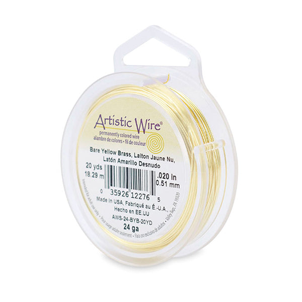 Artistic Wire, 24 Gauge / .51 mm Bare Yellow Brass Craft Wire, 20 yd / 18.2 m