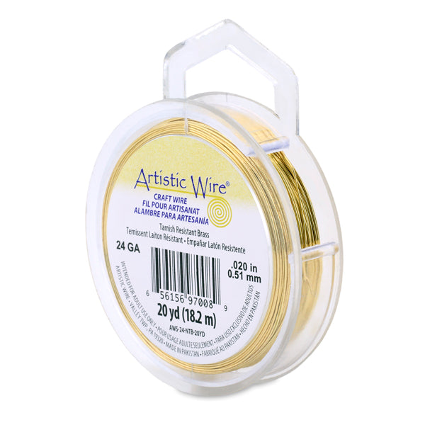 Artistic Wire, 24 Gauge / .51 mm Tarnish Resistant Brass Craft Wire, 20 yd / 18.2 m