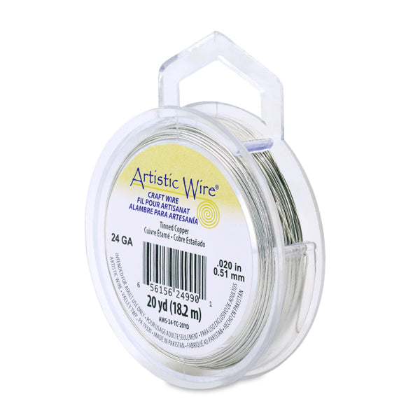 Artistic Wire, 24 Gauge / .51 mm Tarnish Resistant Tinned Copper Craft Wire, Silver Color, 20 yd / 18.2 m