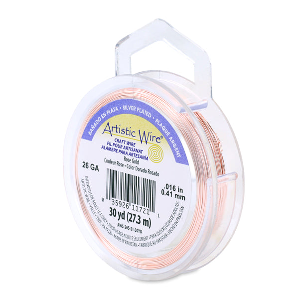 Artistic Wire, 26 Gauge / .41 mm Silver Plated Tarnish Resistant Colored Copper Craft Wire, Rose Gold Color, 30 yd / 27.4 m