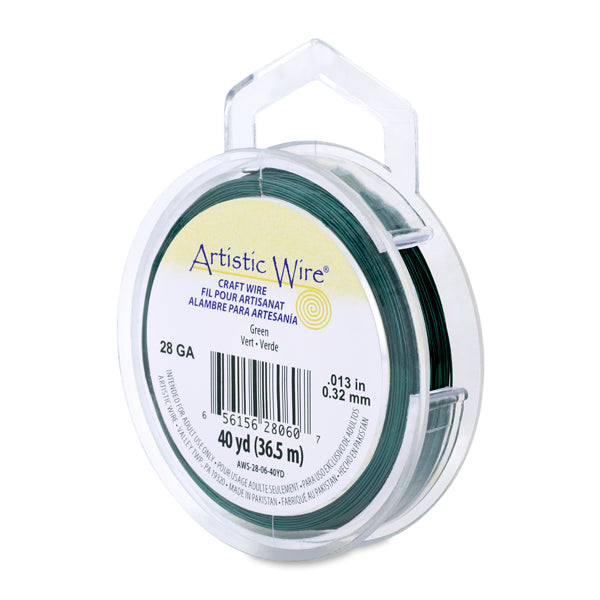 Artistic Wire, 28 Gauge / .32 mm Tarnish Resistant Colored Copper Craft Wire, Green, 40 yd / 36.5 m
