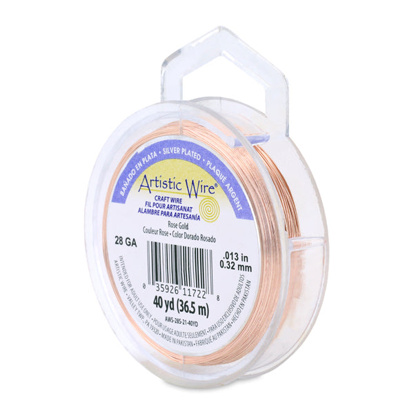 Artistic Wire, 28 Gauge / .32 mm Silver Plated Tarnish Resistant Colored Copper Craft Wire, Rose Gold Color, 40 yd / 36.5 m