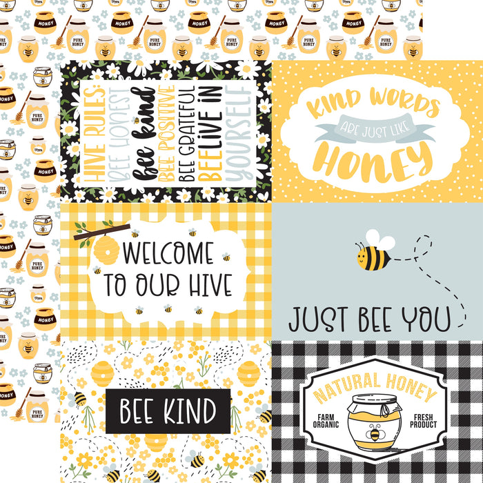 Bee Happy Double-Sided Cardstock 12"X12"-6"X4" Journaling Cards