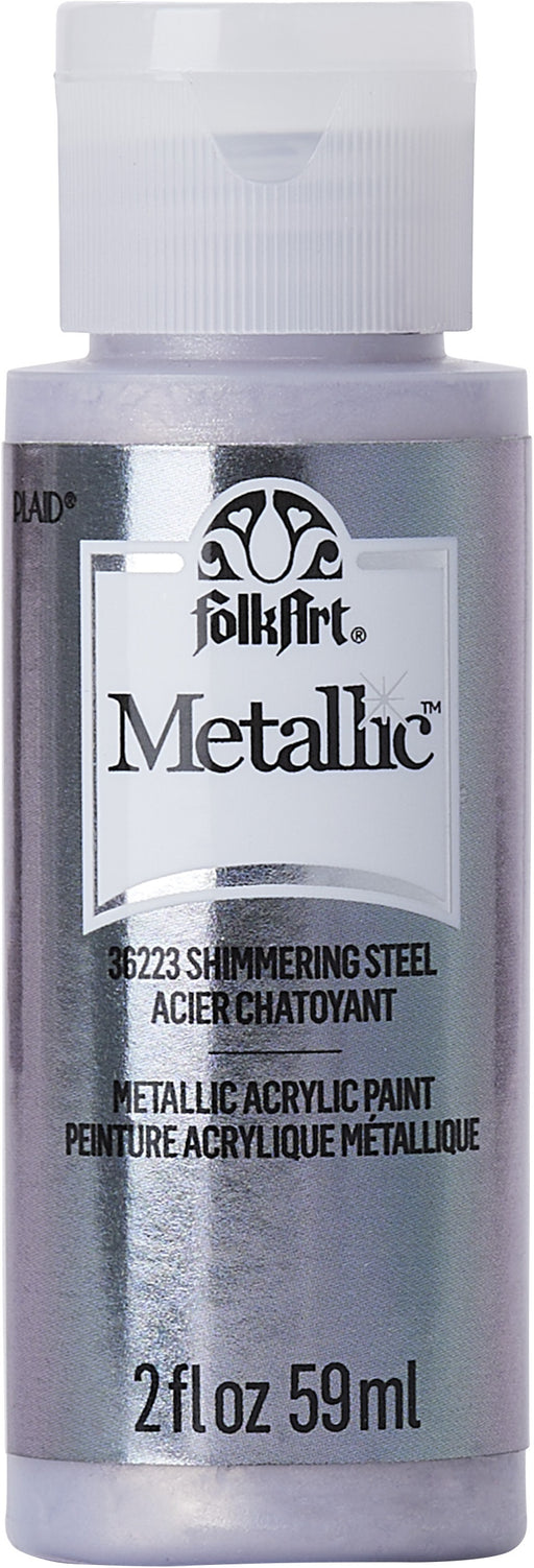 FolkArt Metallic Acrylic Paint 2oz-Shimmering Steel