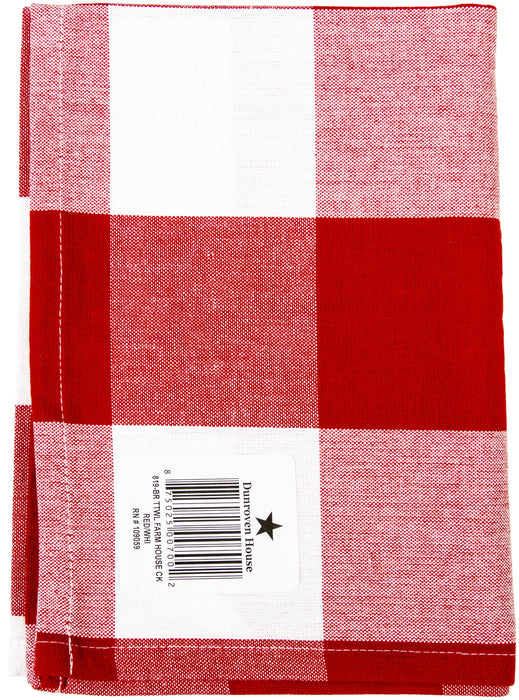 Dunroven House Flat Weave Tea Towel 20"X28"-Bright Red & White 3" Check