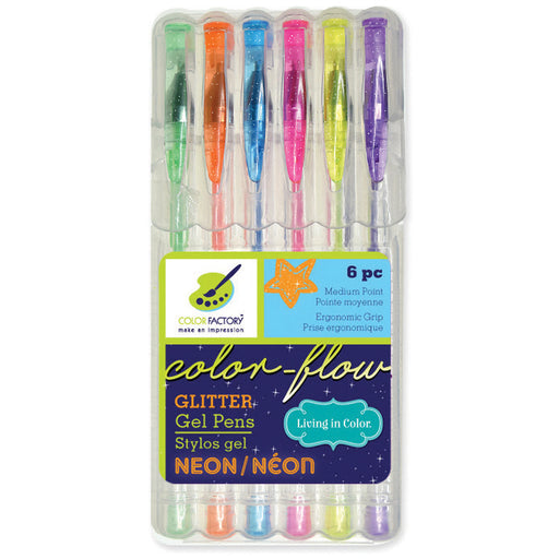 Color Factory Living In Color Color-Flow Gel Pen Set 6/Pkg-Glitter Neons