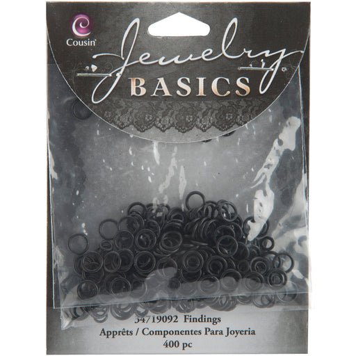 Cousin Jewelry Basics Metal Findings 400/Pkg-Black Jump Rings 4mm To 6mm