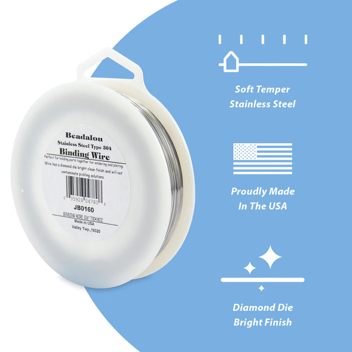 Stainless Steel Binding Wire, .008 in / 0.20 mm, Type 304 Stainless Steel, 8 oz / 227 g, approx. 2915 ft / 888.5 m