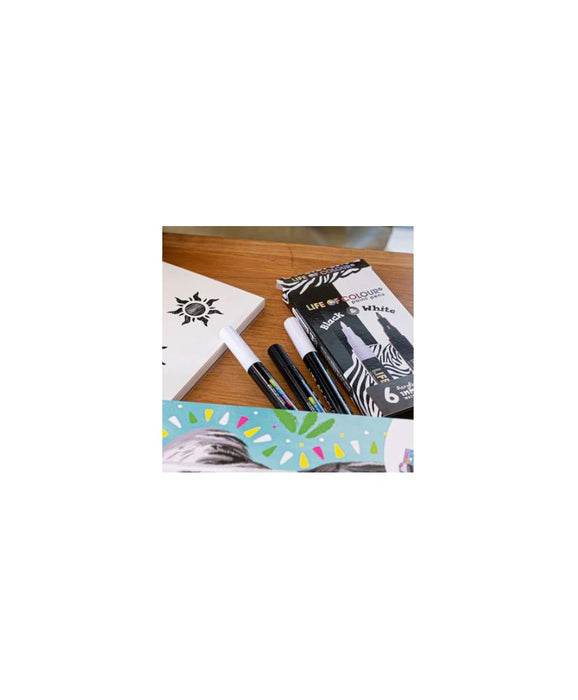 Life In Colour - Black and White Fine Tip Acrylic Paint Pens - 6pcs Set