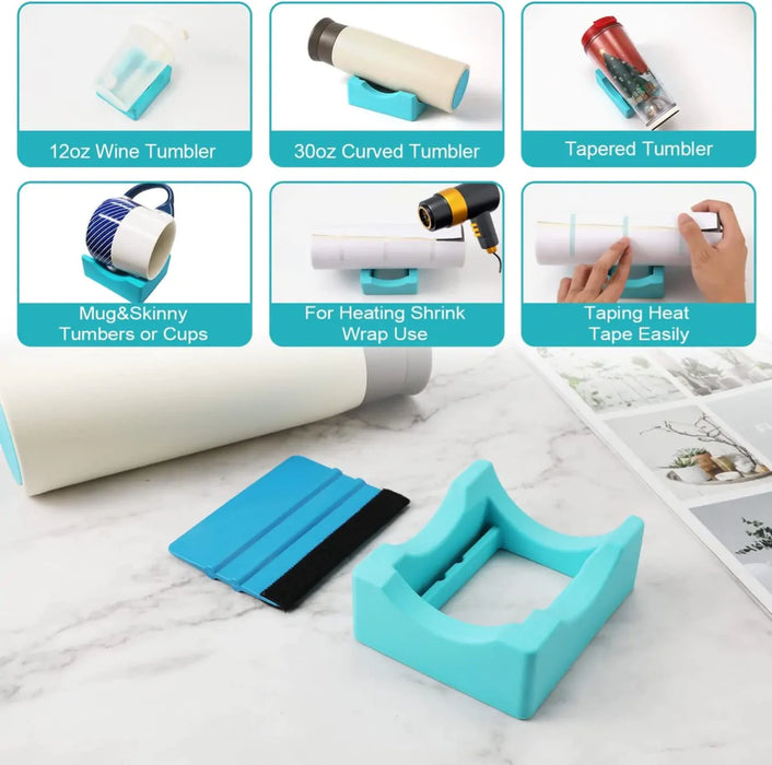 Doodles - Small Silicone Cup Cradle with Felt Edge Squeegee Decal Scraper - 10.2cm x 8.8 cm x 4cm- Blue