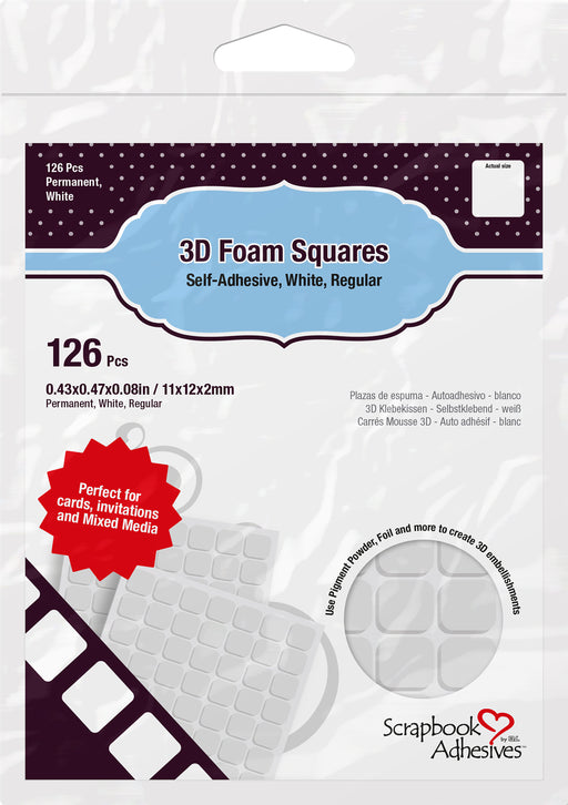 Scrapbook Adhesives 3D Self-Adhesive Foam Squares 126/Pkg-White, .5"X.5"