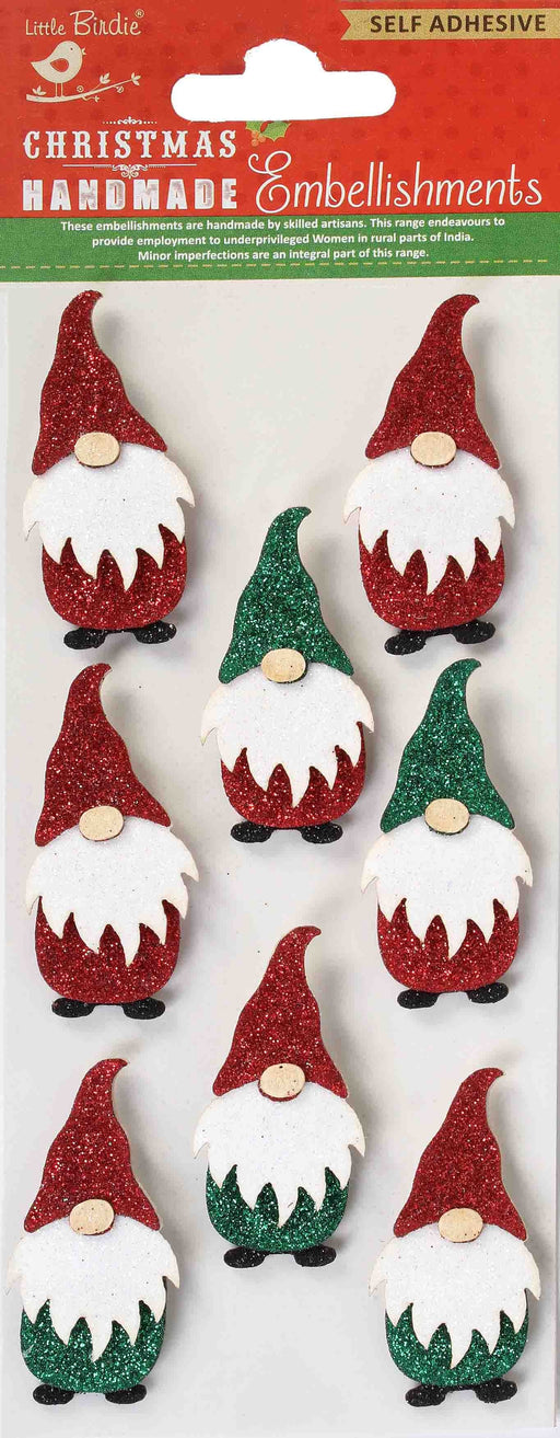 Little Birdie Christmas Sticker Embellishment 8/Pkg-Glittering Gnomes