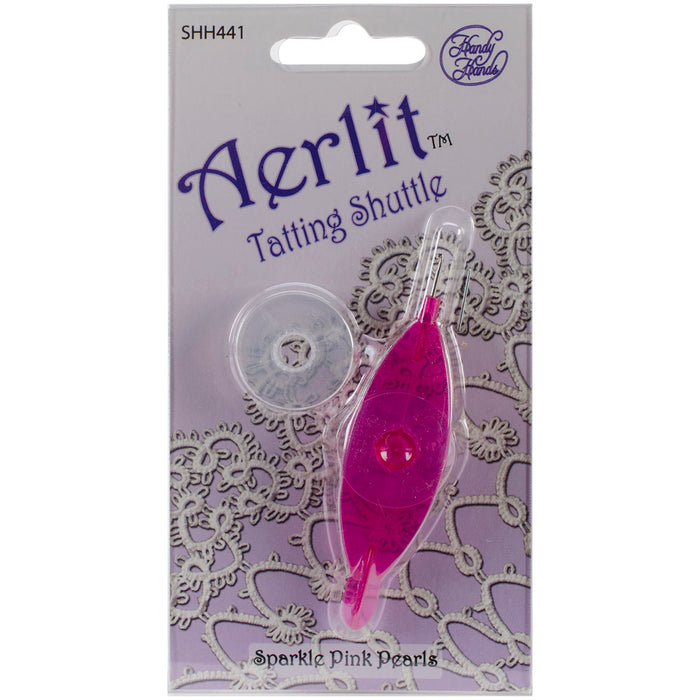 Handy Hands Aerlit Tatting Shuttle W/2 Bobbins-Sparkle Pink Pearls