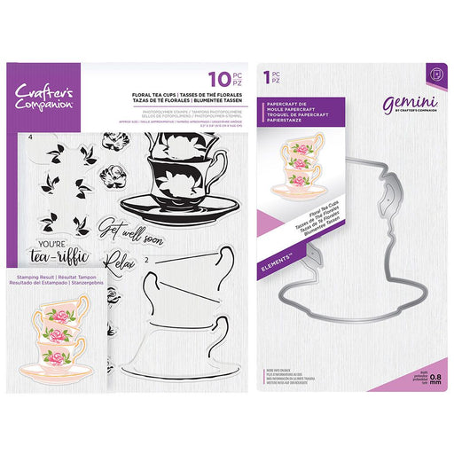 Crafter's Companion - Layering Stamp and Die Set - Floral Tea Cups (Kit)
