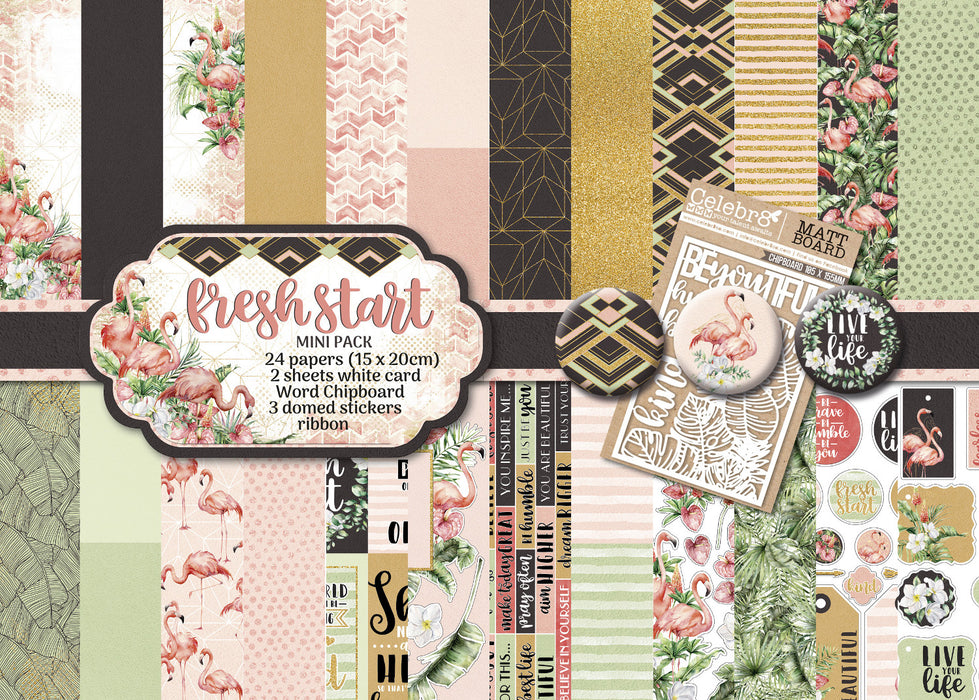 Celebr8 - Fresh Start Mini Paper Pack (15x20cm, 24 Sheets, includes Chipboard & Stickers)