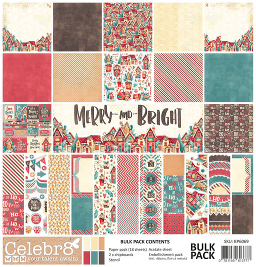 Celebr8 - Merry & Bright - Bulk Paper Pack - 30cm x 30cm