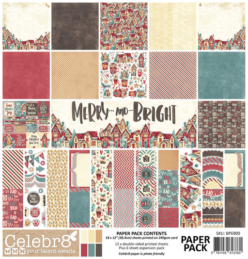 Celebr8 - Merry & Bright - Paper Pack - 30cm x 30cm