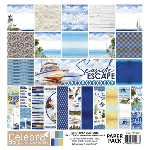 Celebr8 - Seaside Escape - Paper Pack - 30cm x 30cm - 18 sheets