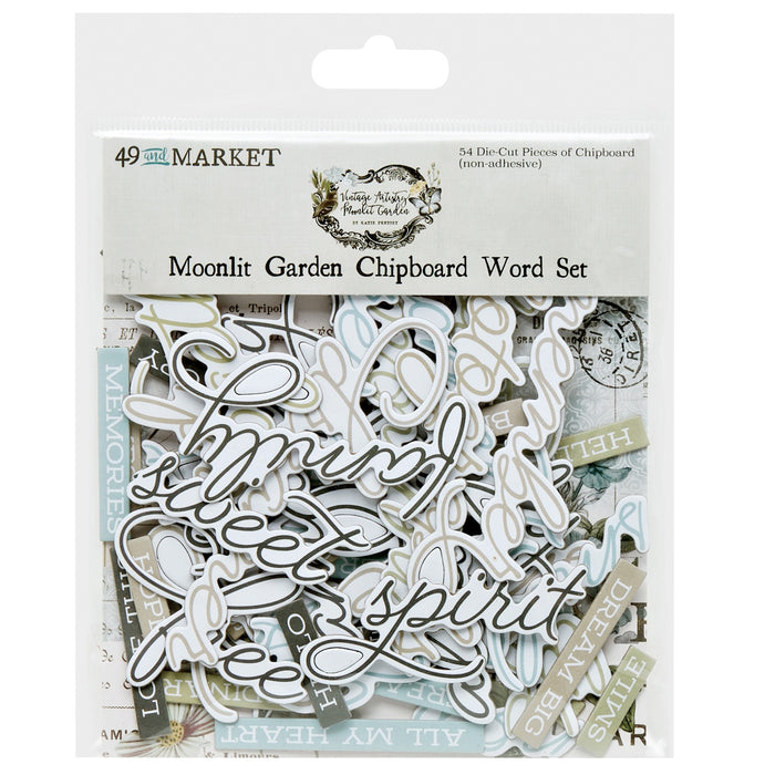 49 And Market Chipboard Set-Word, Vintage Artistry Moonlit Garden