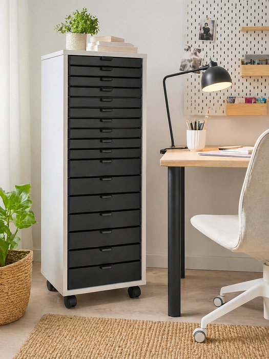 Doodles Best Craft Organizer - Crafting Storage Cabinet - Drawers with Inserts - Bar Height - Chess White and Black