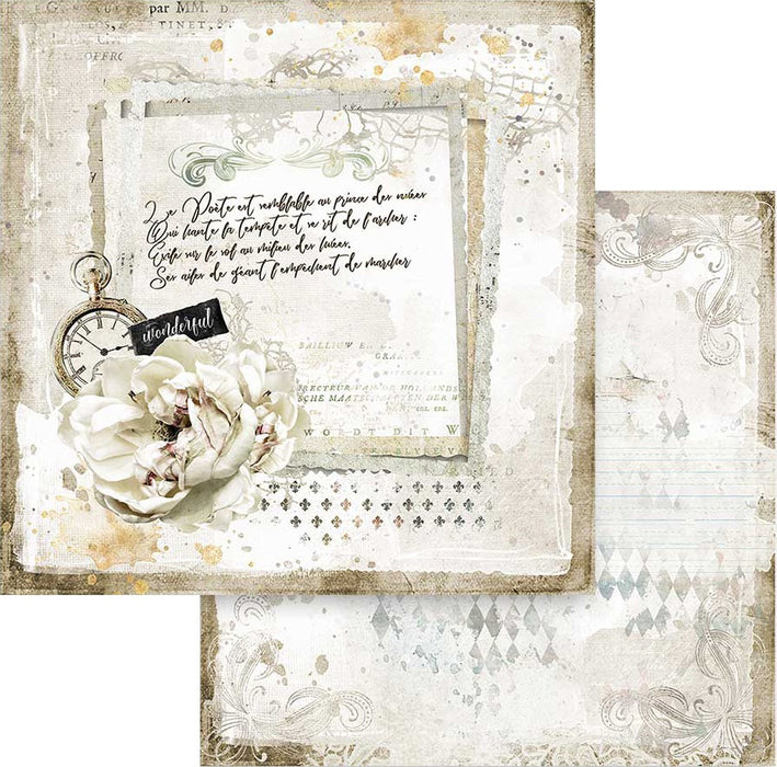 Stamperia Double-Sided Cardstock 12"X12"-Journal Letter & Clock, Romantic