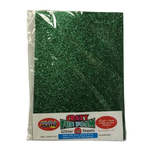 Crazy Crafts - Fun Foam Sheets - Glitter - A4 - Green