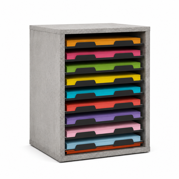 Doodles Best Craft Organizer - Stackable Storage Cube - Paper Shelves - Concrete Texture and Black