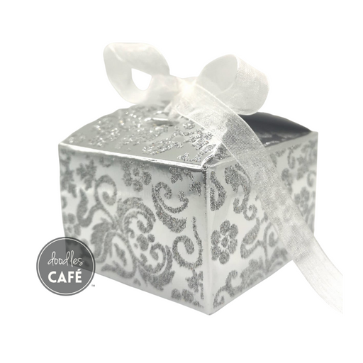Doodles - Favor Boxes Silver Glitter Floral - 50pk