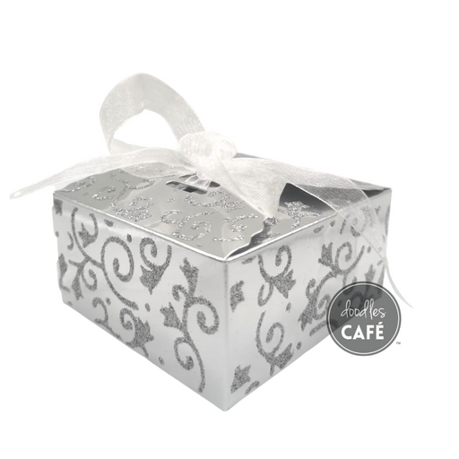 Doodles - Favor Boxes Silver Glitter Swirl - Small - 50pk