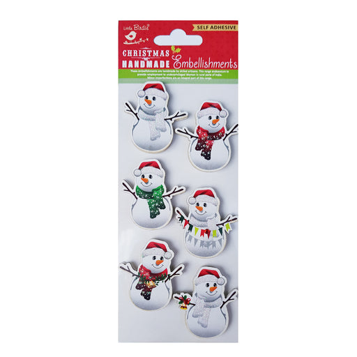 Little Birdie Christmas Glitter Embellishment 6/Pkg-Snowman Glitz