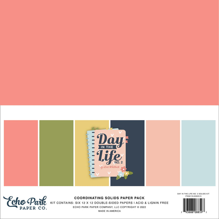 Echo Park Double-Sided Solid Cardstock 12"X12" 6/Pkg-Day In The Life No. 2, 6 Colors